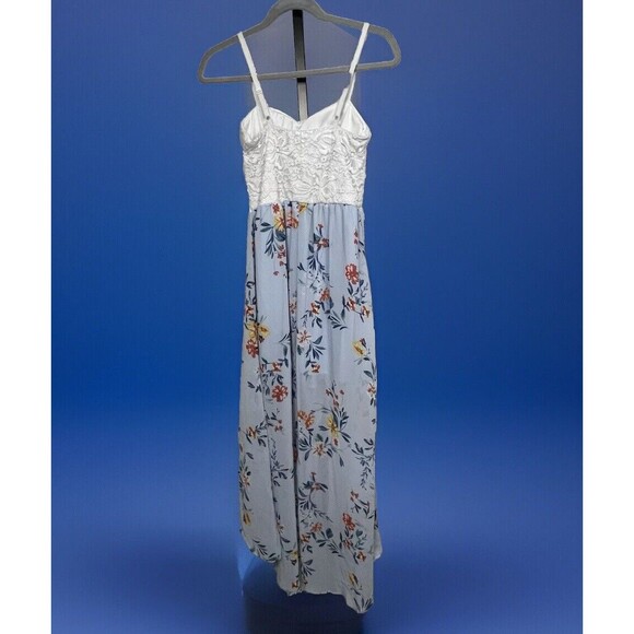 As U Wish Dress Sleeveless Faux Wrap Hi Lo Sundress Crochet Blue Small Romantic - Picture 4 of 5